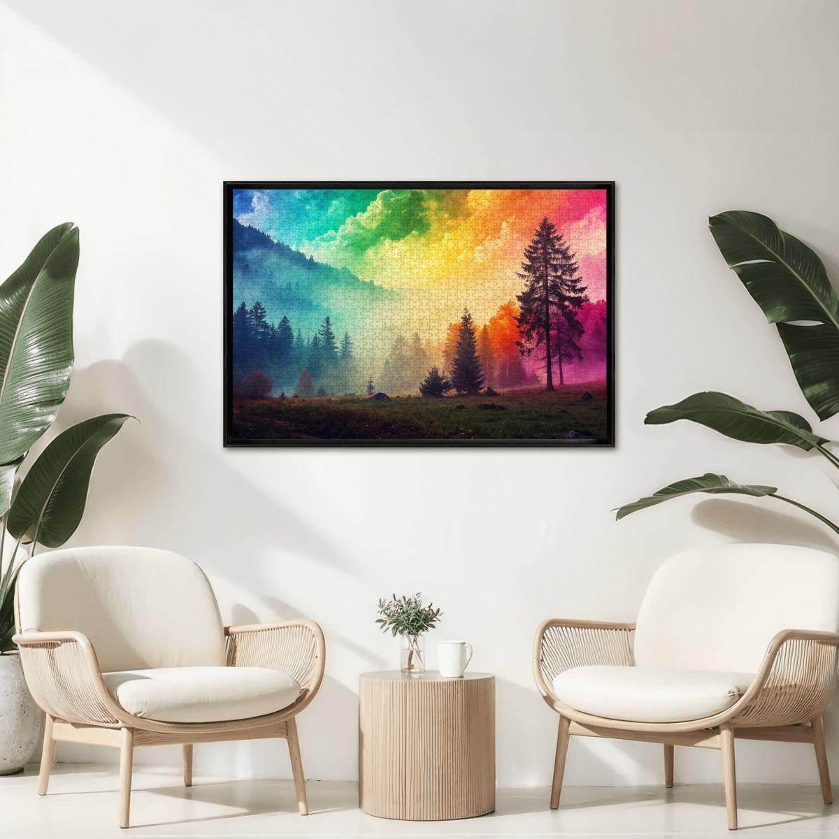 ColorFlow | Wooden Jigsaw Puzzle | Rainbow Mist Forest Art Wood Puzzle for Adults and Kids | Relaxing  Gift