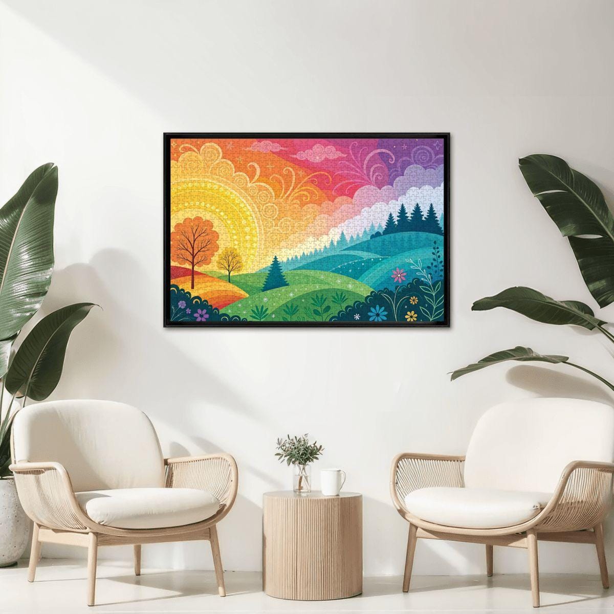 ColorFlow | Wooden Jigsaw Puzzle | Sunrise Whimsy Landscape Art Wood Puzzle for Adults and Kids | Relaxing  Gift