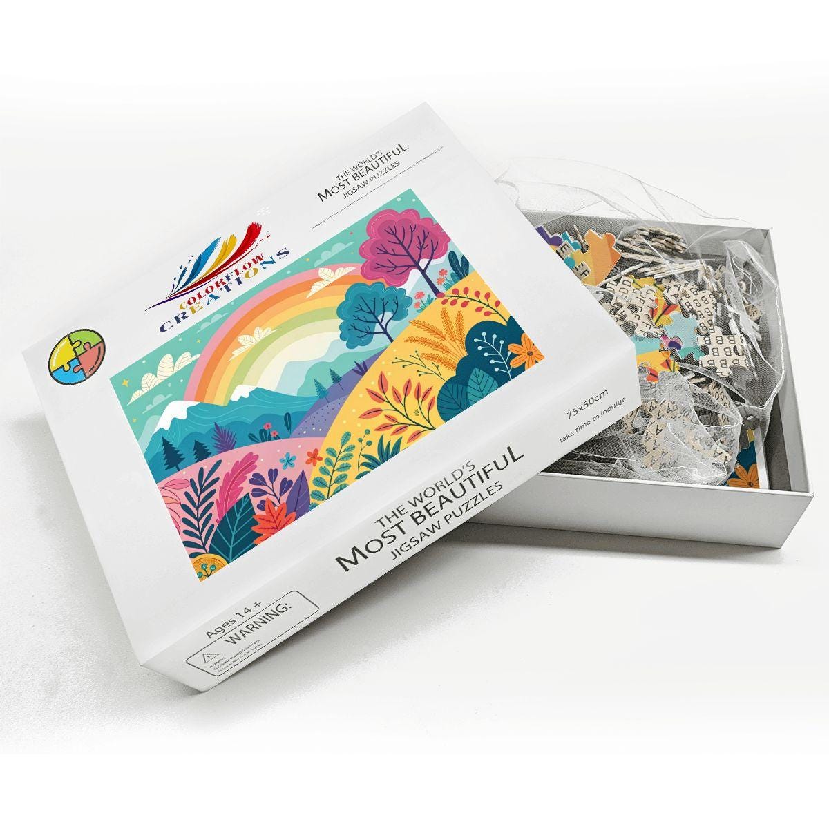 ColorFlow | Wooden Jigsaw Puzzle | Rainbow Mountain Landscape Art Wood Puzzle for Adults and Kids | Relaxing  Gift