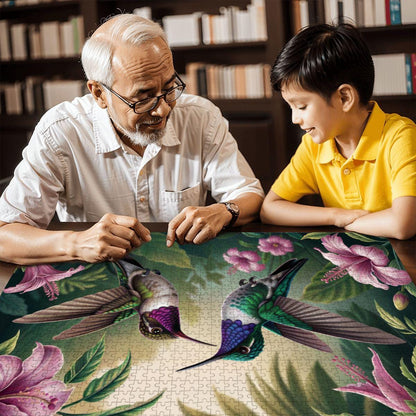 ColorFlow | Wooden Jigsaw Puzzle | Hummingbird Floral Art Wood Puzzle for Adults and Kids | Relaxing  Gift