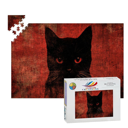 ColorFlow | Wooden Jigsaw Puzzle | Black Cat Red Art Wood Puzzle for Adults and Kids | Relaxing  Puzzle Gift