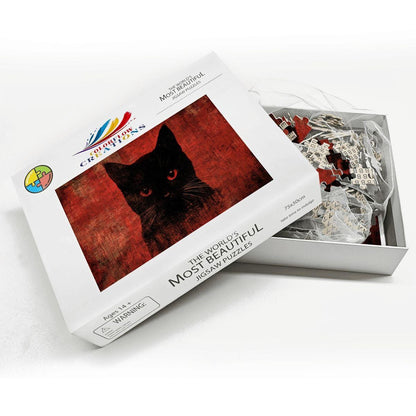 ColorFlow | Wooden Jigsaw Puzzle | Black Cat Red Art Wood Puzzle for Adults and Kids | Relaxing  Puzzle Gift
