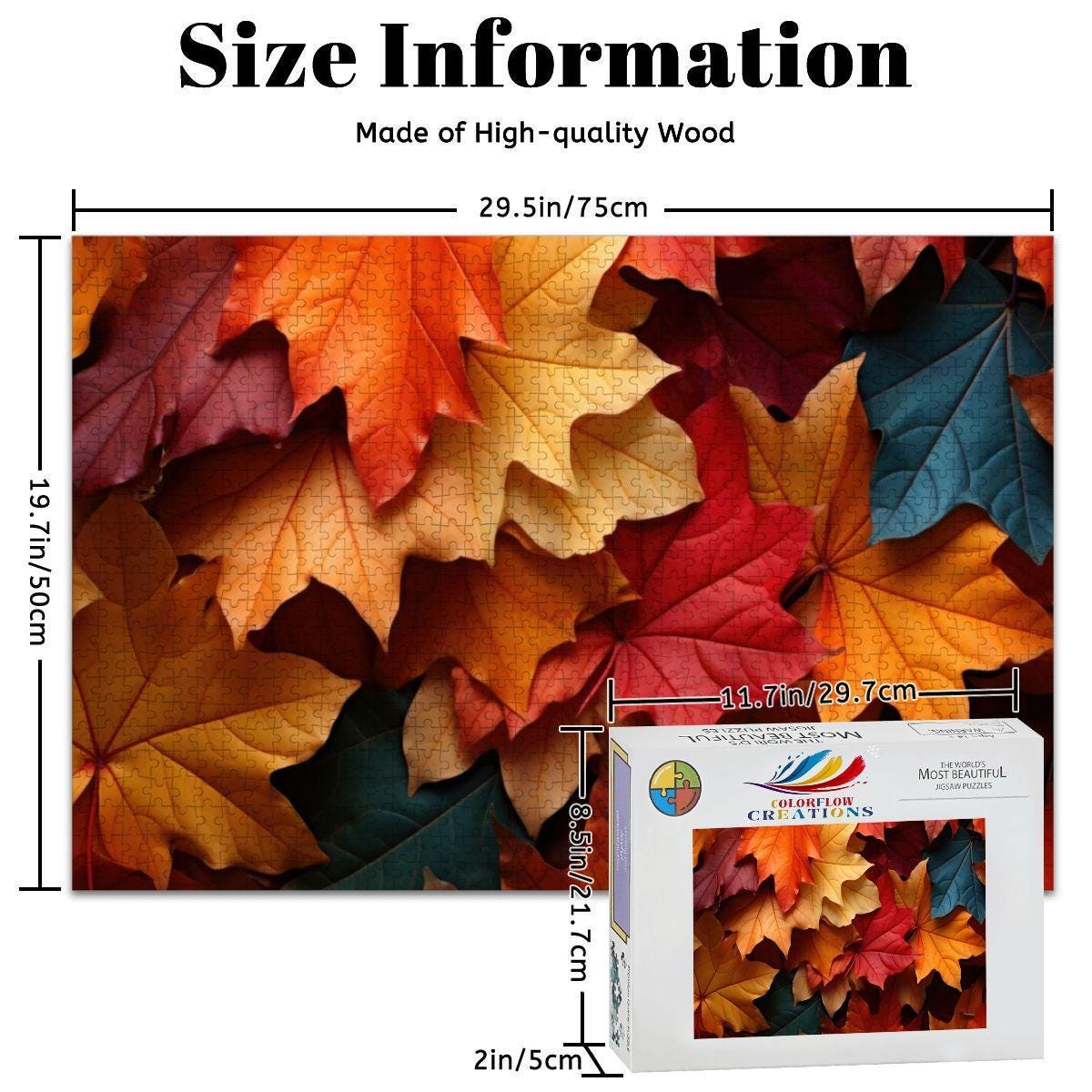 ColorFlow | Wooden Jigsaw Puzzle | Autumn Maple Leaves Art Wood Puzzle for Adults and Kids | Relaxing  Gift