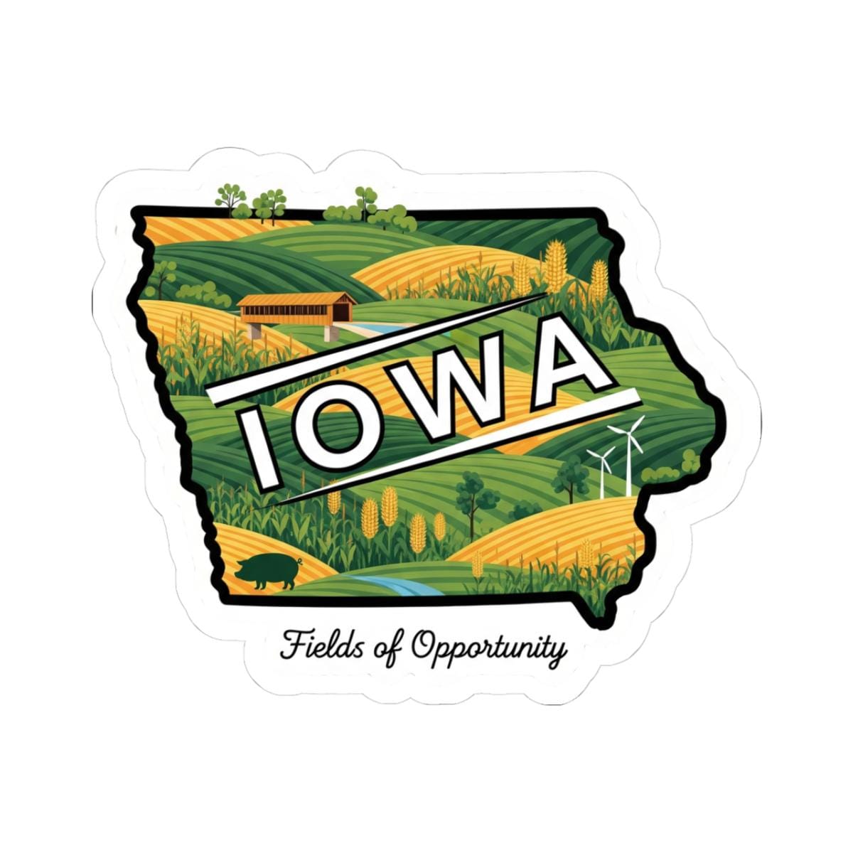 ColorFlow | Iowa Vinyl Sticker | Fields of Opportunity Decal | Waterproof Durable | Made in USA | Farm Art | Laptop Water Bottle