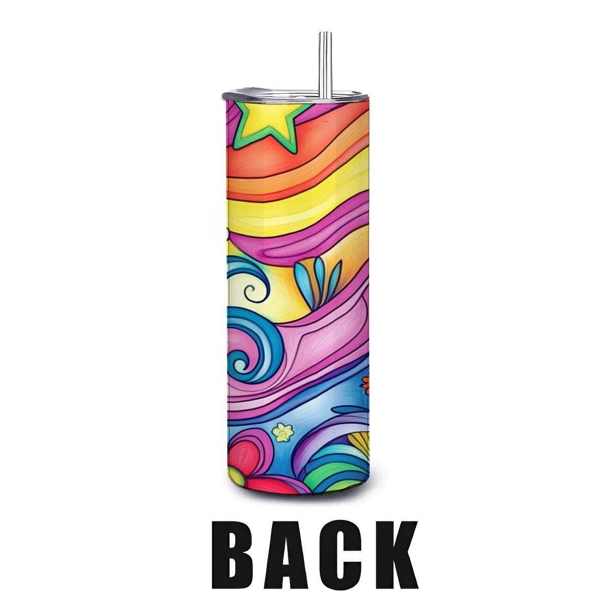 ColorFlow | Groovy Rainbow Garden 20oz Stainless Steel Tumbler with Straw | Vibrant Floral Insulated Cup for Hot or Cold Drinks