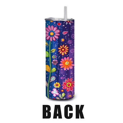 ColorFlow | Rainbow Meadow Magic 20oz Stainless Steel Tumbler with Straw | Colorful Wildflower Insulated Cup
