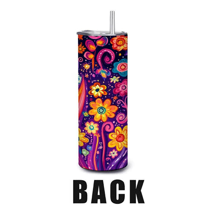ColorFlow | Carnival Blossom Rainbow 20oz Stainless Steel Tumbler with Straw | Playful Floral Art Travel Mug
