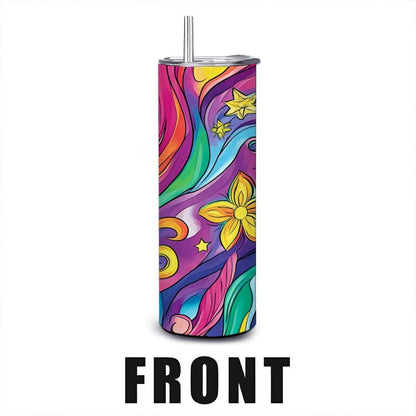 ColorFlow | Radiant Wildflower Waves 20oz Stainless Steel Tumbler with Straw | Bold Swirl Floral Insulated Cup