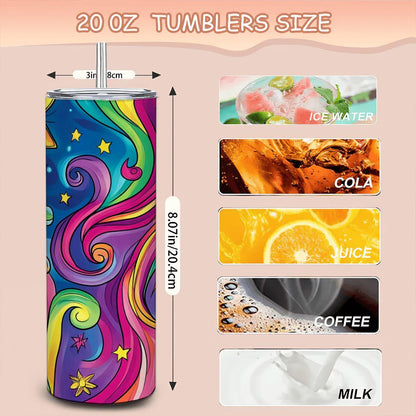 ColorFlow | Radiant Wildflower Waves 20oz Stainless Steel Tumbler with Straw | Bold Swirl Floral Insulated Cup