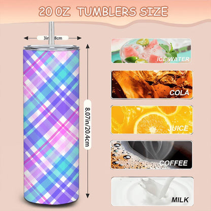 ColorFlow | Pastel Plaid 20oz Stainless Steel Tumbler with Straw | Insulated Coffee Travel Mug | Trendy Eco Drinkware