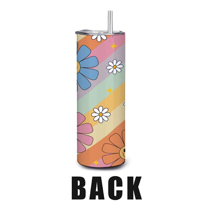 ColorFlow | Smiley Flower Power 20oz Stainless Steel Tumbler with Straw | Pastel Retro Insulated Cup | Happy Gift