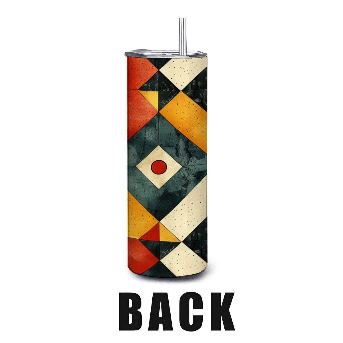ColorFlow | Geometric Mosaic Modern Art 20oz Stainless Steel Tumbler with Straw | Insulated Abstract Travel Mug Gift