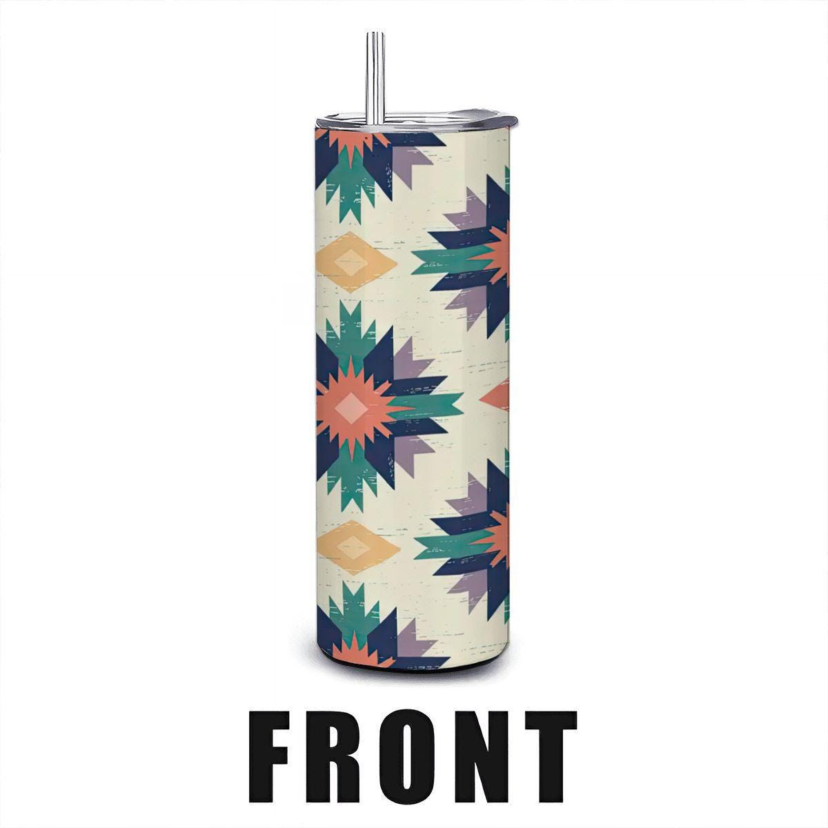 ColorFlow | Boho Starburst Southwest Pattern 20oz Stainless Steel Tumbler with Straw | Vibrant Insulated Travel Mug Gift