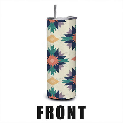 ColorFlow | Boho Starburst Southwest Pattern 20oz Stainless Steel Tumbler with Straw | Vibrant Insulated Travel Mug Gift