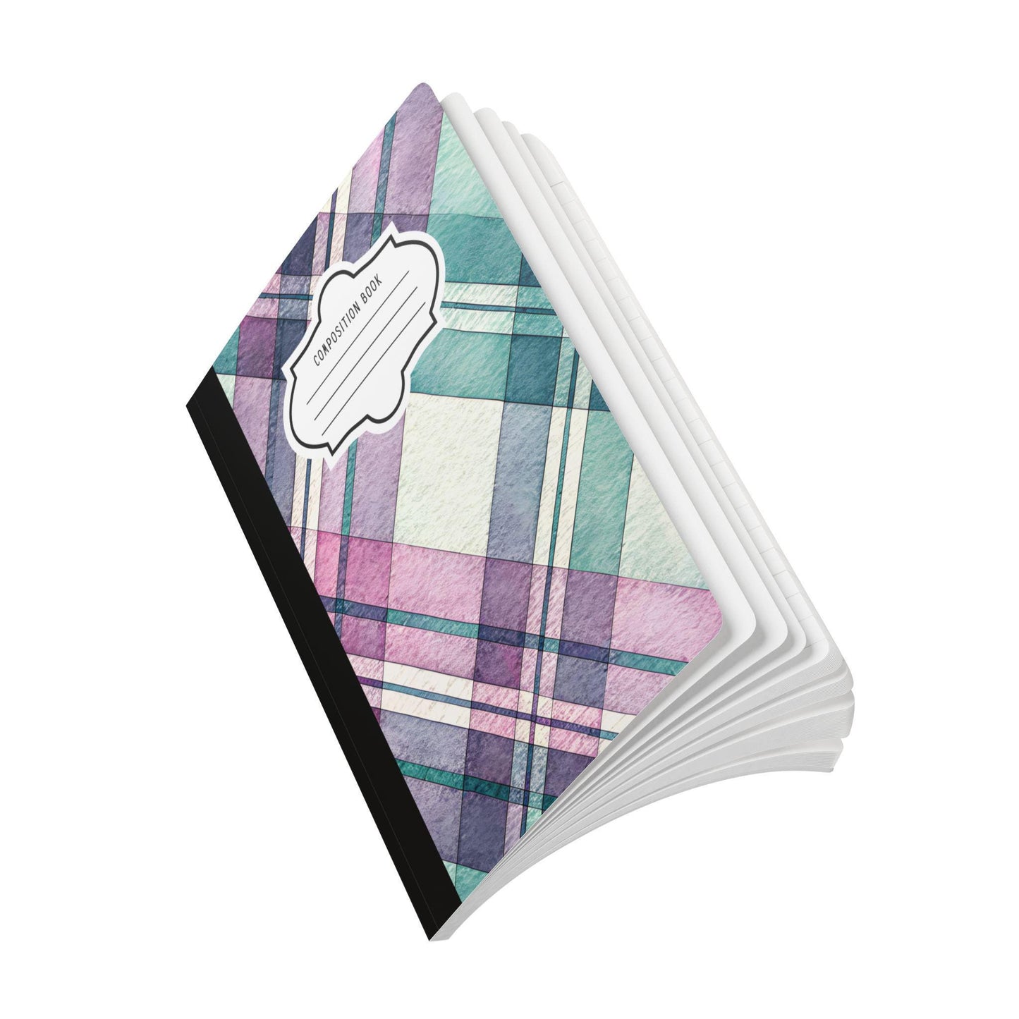 ColorFlow | Pastel Plaid Composition Notebook | Aesthetic College Ruled Journal | Cute Writing Notebook Gift