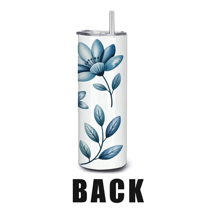 Blue Botanical Floral Tumbler: 20oz Stainless Steel Insulated Mug