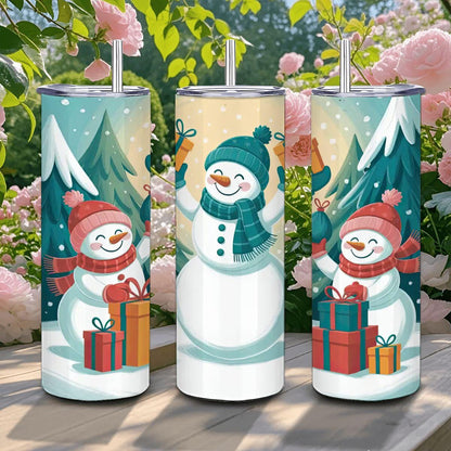Festive Snowman Family Tumbler: 20oz Insulated Stainless Steel Christmas Mug