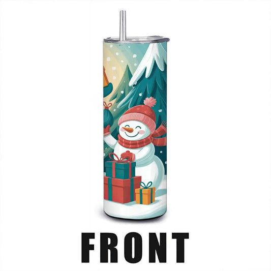 Festive Snowman Family Tumbler: 20oz Insulated Stainless Steel Christmas Mug