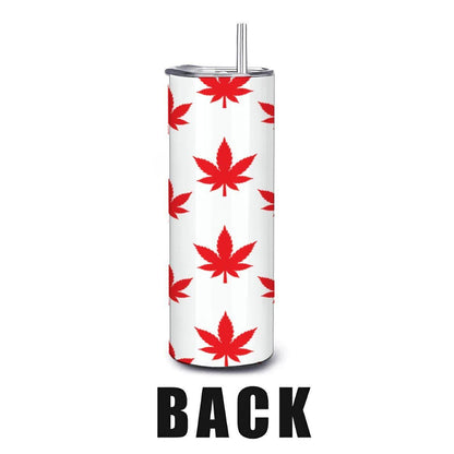 ColorFlow | Red Leaf Vibes Stainless Steel Tumbler 20oz | Marijuana Leaf Cup with Straw | Cannabis Gift for Coffee Lovers