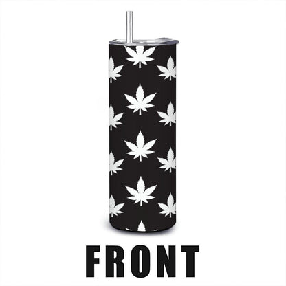 ColorFlow | Monochrome Leaf Stainless Steel Tumbler 20oz | Black White Cannabis Cup | Stoner Gift with Straw