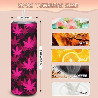 ColorFlow | Pink Neon Leaf Tumbler 20oz | Bold Cannabis Stainless Steel Cup | Weed Gift for Stoner Women