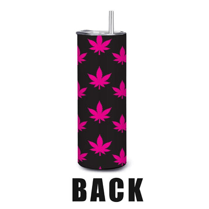 ColorFlow | Split Pink Leaf Tumbler 20oz | Neon Cannabis Stainless Steel Cup | Weed Gift for Stoner Women