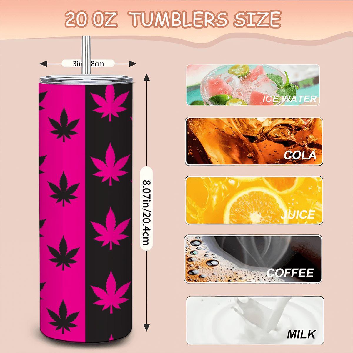 ColorFlow | Split Pink Leaf Tumbler 20oz | Neon Cannabis Stainless Steel Cup | Weed Gift for Stoner Women