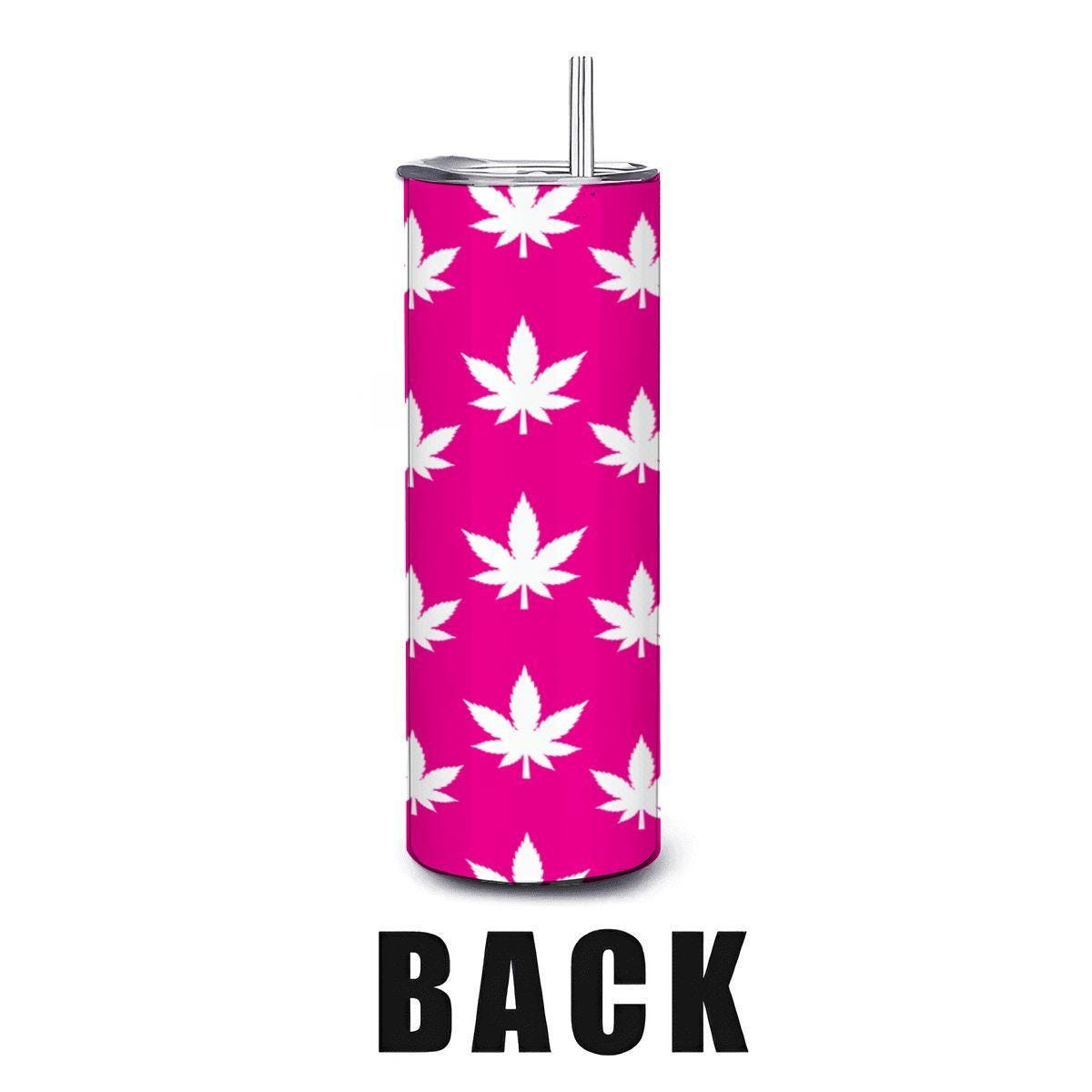 ColorFlow | Neon Pink Split Leaf Tumbler 20oz | Trendy Cannabis Stainless Steel Cup | Weed Lover Gift with Straw