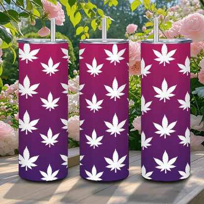 ColorFlow | Magenta Dream Leaf Tumbler 20oz | Purple Gradient Cannabis Steel Cup | Weed Gift for Stoner Women