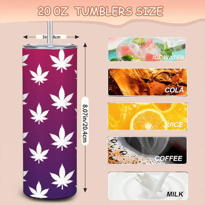 ColorFlow | Magenta Dream Leaf Tumbler 20oz | Purple Gradient Cannabis Steel Cup | Weed Gift for Stoner Women