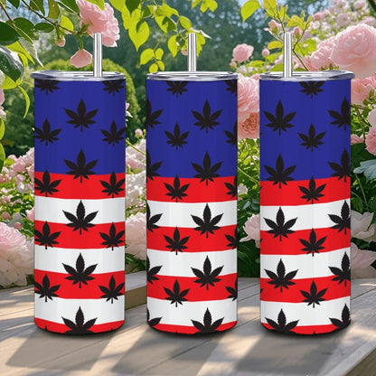 ColorFlow | USA Flag Weed Leaf Tumbler 20oz | Patriotic Cannabis Stainless Steel Cup | Stoner Gift for Americans