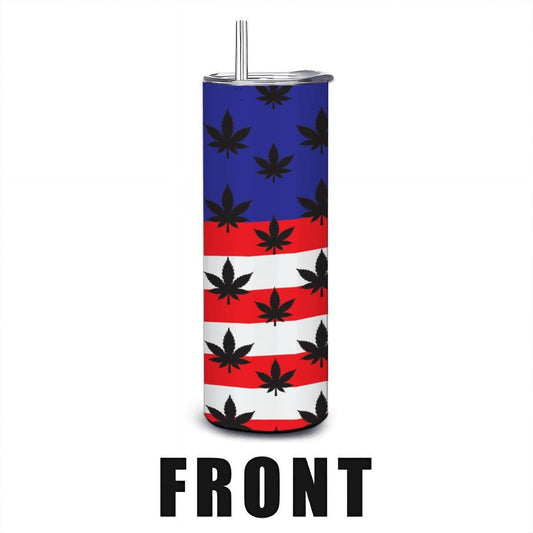 ColorFlow | USA Flag Weed Leaf Tumbler 20oz | Patriotic Cannabis Stainless Steel Cup | Stoner Gift for Americans