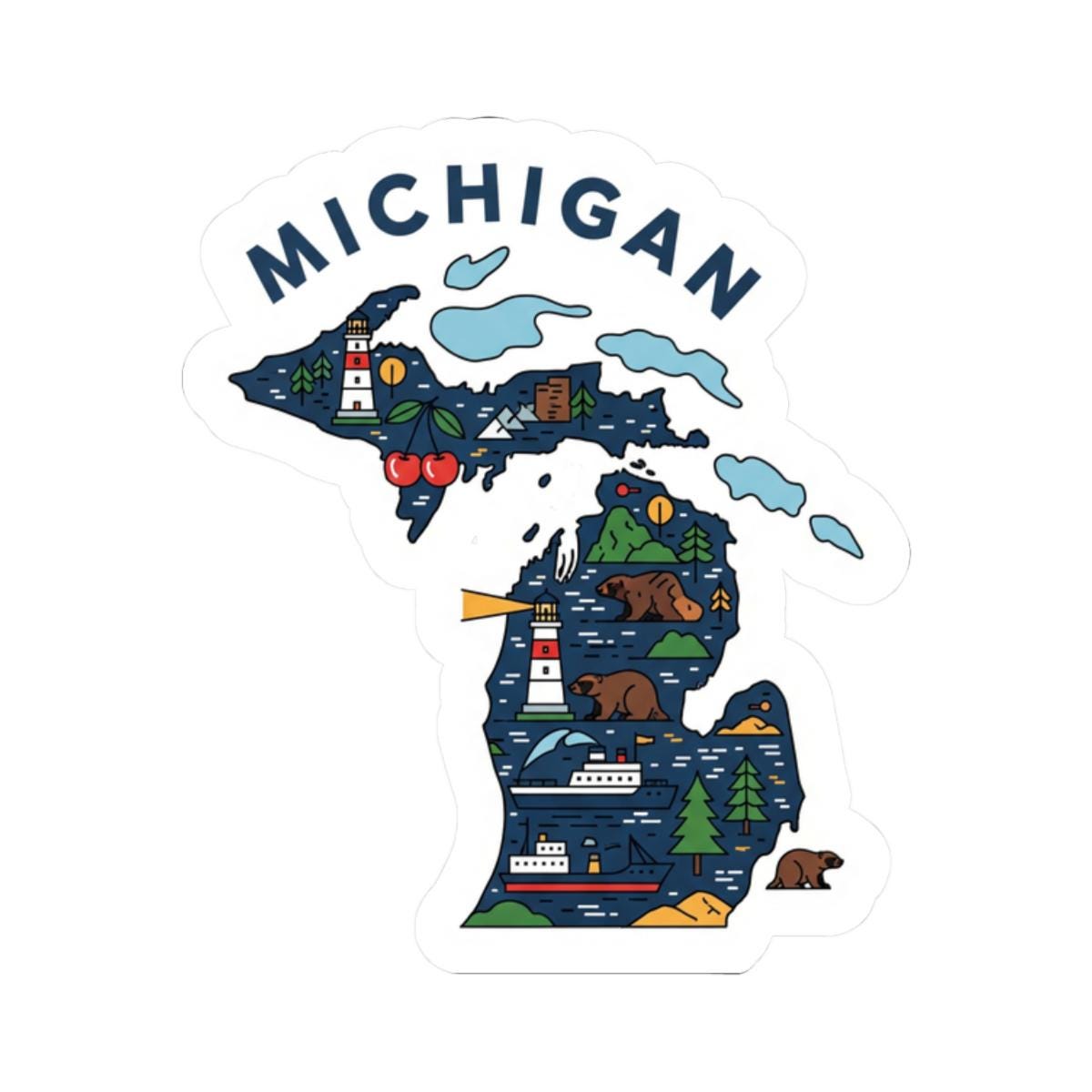 ColorFlow | Michigan Vinyl Sticker | Great Lakes State Decal | Waterproof Durable | Made in USA | Lighthouse Art | Laptop Water Bottle
