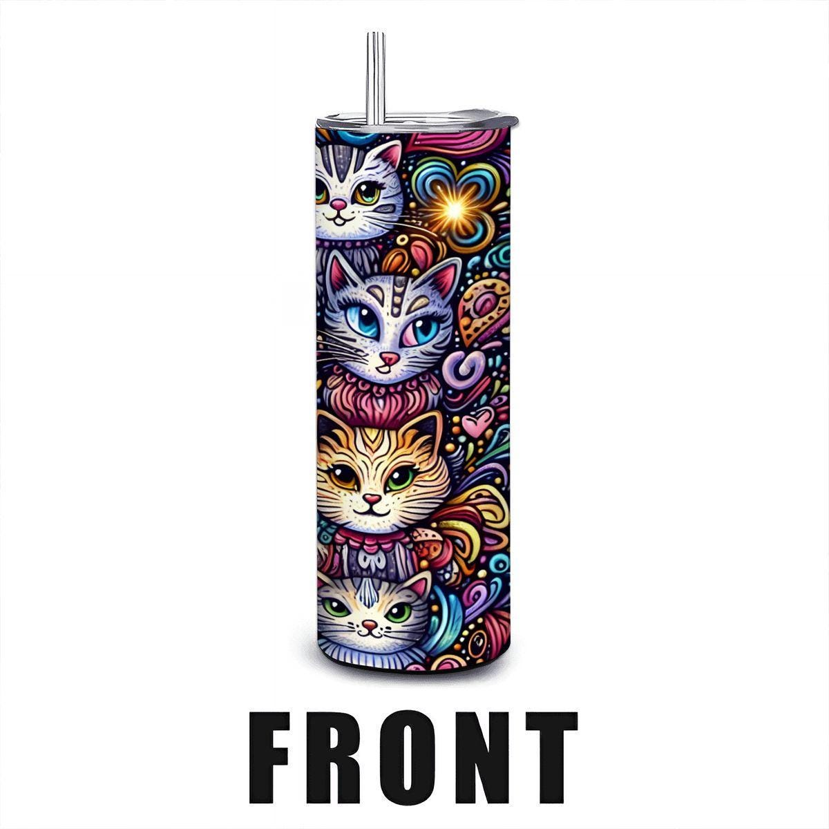 ColorFlow | Crazy Cat Lady Cat Tumbler | 20oz Stainless Steel Tumbler with Straw | Gift for Cat Lovers | Cat Mom Cup | Coffee Travel Mug