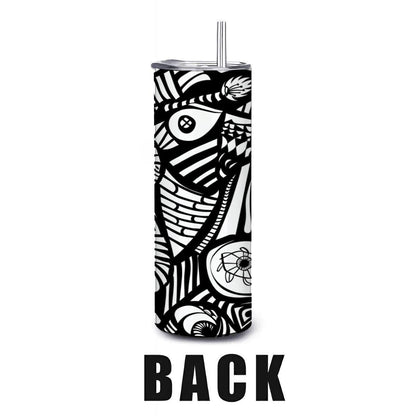 ColorFlow | Black and White Abstract Art Tumbler | 20oz Stainless Steel Tumbler with Straw | Modern Line Art Cup