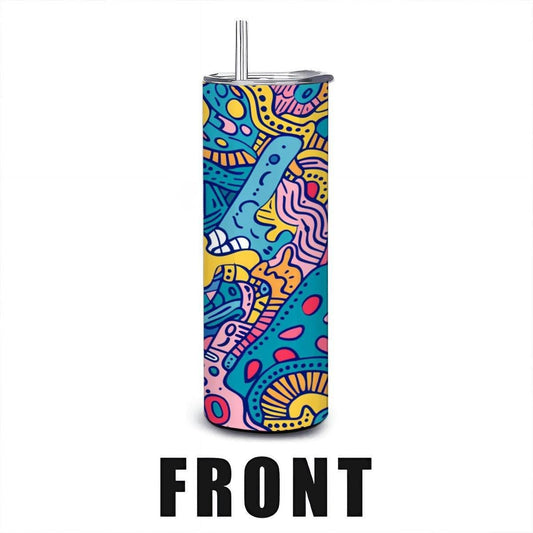 ColorFlow | Colorful Doodle Art Tumbler | 20oz Stainless Steel Tumbler with Straw | Funky Abstract Travel Mug | Artistic Gift