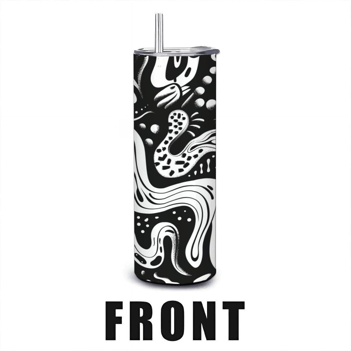 ColorFlow | Monochrome Organic Abstract Tumbler | 20oz Stainless Steel Tumbler with Straw | Black White Modern Art Cup