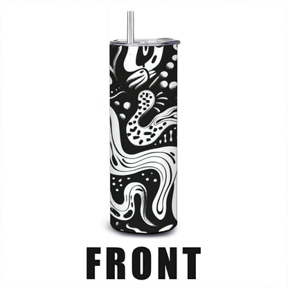 ColorFlow | Monochrome Organic Abstract Tumbler | 20oz Stainless Steel Tumbler with Straw | Black White Modern Art Cup