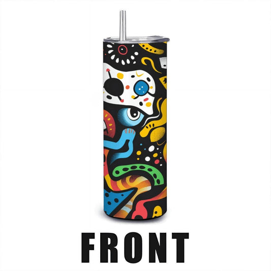ColorFlow | Bold Pop Art Surreal Tumbler | 20oz Stainless Steel Tumbler with Straw | Colorful Abstract Eyes Mug