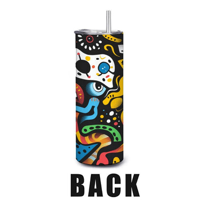 ColorFlow | Bold Pop Art Surreal Tumbler | 20oz Stainless Steel Tumbler with Straw | Colorful Abstract Eyes Mug