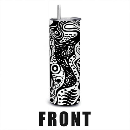 ColorFlow | Wavy Lines Abstract Tumbler | 20oz Stainless Steel Tumbler with Straw | Black White Modern Art Mug