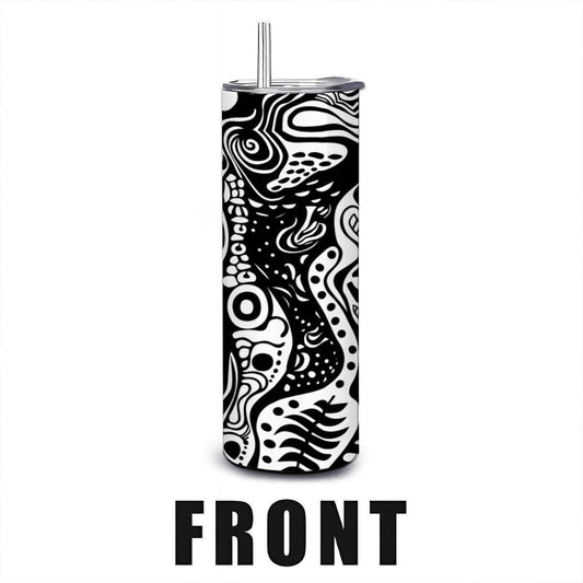 ColorFlow | Wavy Lines Abstract Tumbler | 20oz Stainless Steel Tumbler with Straw | Black White Modern Art Mug