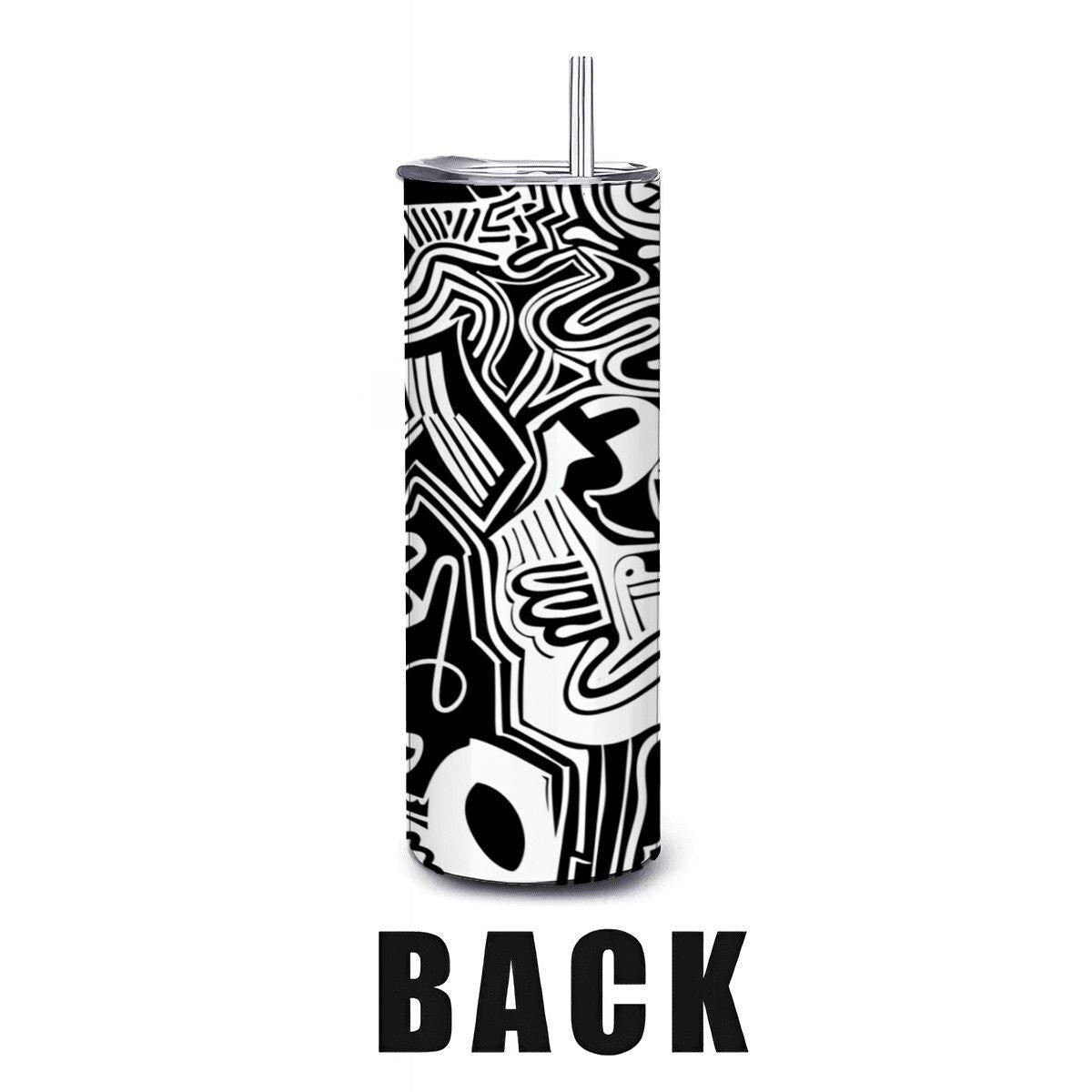 ColorFlow | Urban Graffiti Doodle Tumbler | 20oz Stainless Steel Tumbler with Straw | Black White Abstract Art Mug