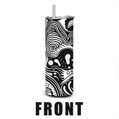 ColorFlow | Flowing Monochrome Abstract Tumbler | 20oz Stainless Steel Tumbler with Straw | Black White Art Mug