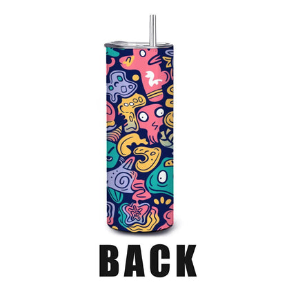 ColorFlow | Cute Doodle Creatures Tumbler | 20oz Stainless Steel Tumbler with Straw | Fun Cartoon Art Mug