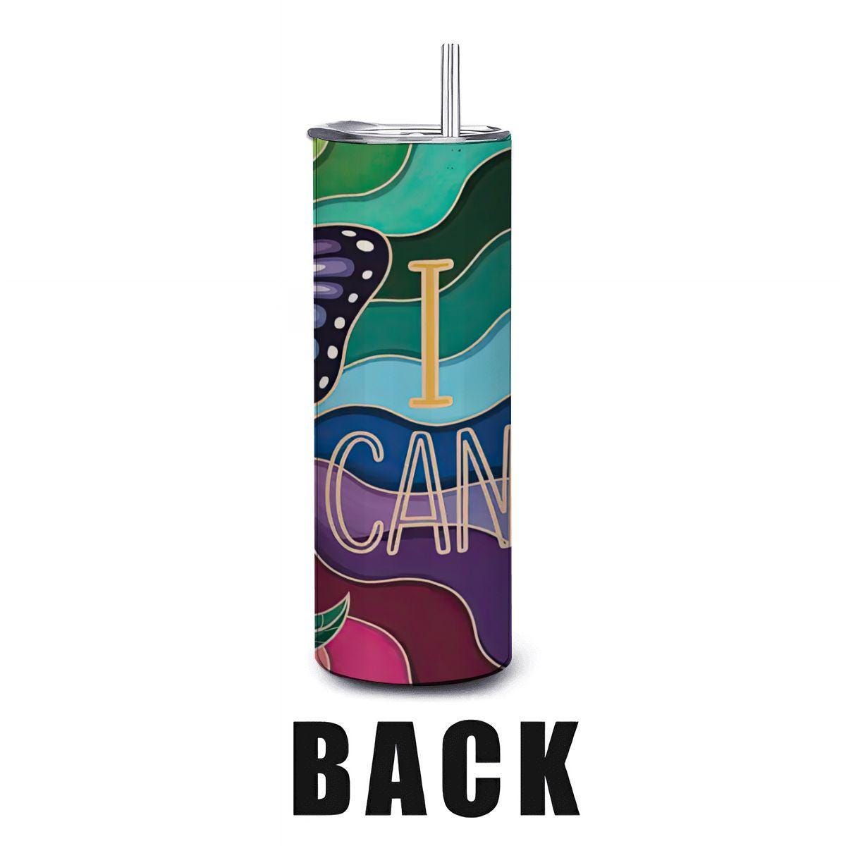 ColorFlow | I Can Rainbow Butterfly 20oz Stainless Steel Tumbler with Straw | Motivational Art Travel Mug | Reusable Cup