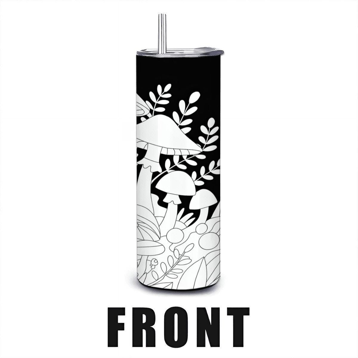 ColorFlow | Whimsical Mushroom 20oz Stainless Steel Tumbler with Straw | Boho Forest Art Mug | Fungi Nature Reusable Cup