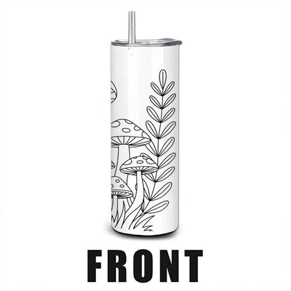ColorFlow | Enchanted Mushroom Girl Tumbler | 20oz Stainless Steel Whimsical Mug with Straw | Fairy Forest Art Travel Cup