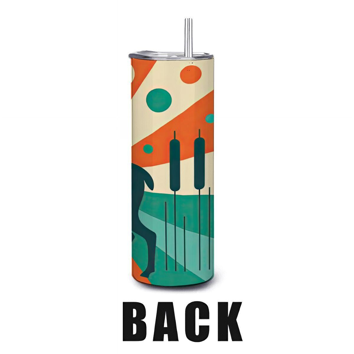 ColorFlow | Retro Sunrise Deer 20oz Stainless Steel Tumbler with Straw | Midcentury Art Mug | Insulated Travel Gift Cup