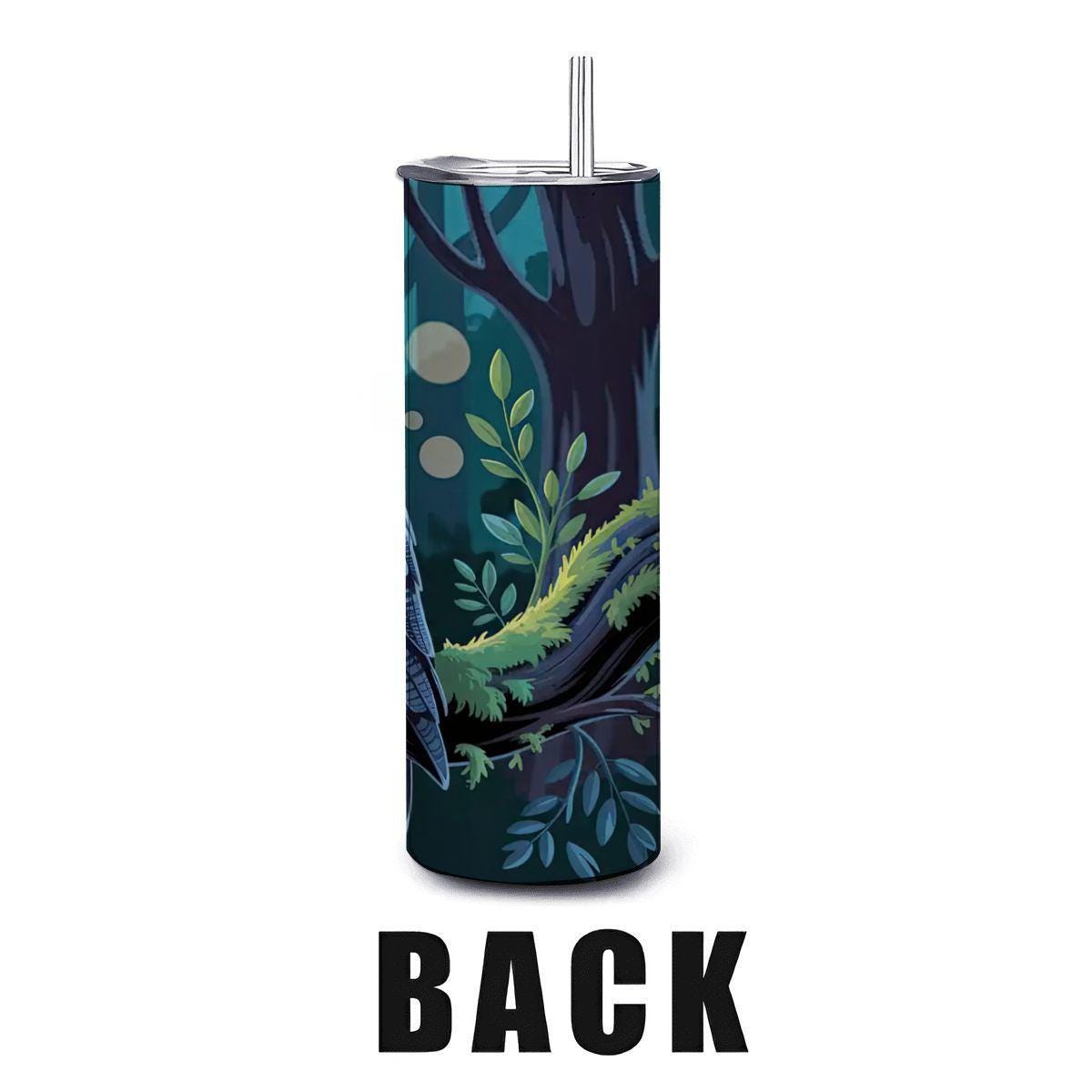 ColorFlow | Moonlit Forest Owl 20oz Stainless Steel Tumbler with Straw | Wildlife Art Mug | Insulated Nature Gift Cup